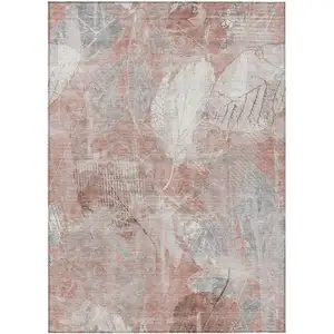 Photo of Salmon And Ivory Floral Washable Indoor Outdoor Area Rug