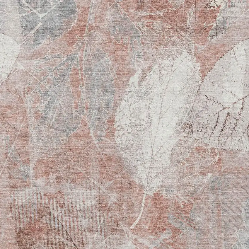 Salmon And Ivory Floral Washable Indoor Outdoor Area Rug Photo 3