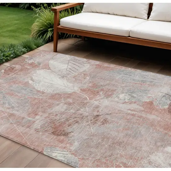 Salmon And Ivory Floral Washable Indoor Outdoor Area Rug Photo 2