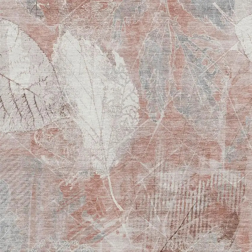 Salmon And Ivory Floral Washable Indoor Outdoor Area Rug Photo 3