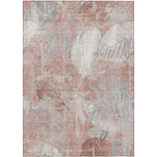 Salmon And Ivory Floral Washable Indoor Outdoor Area Rug Photo 9