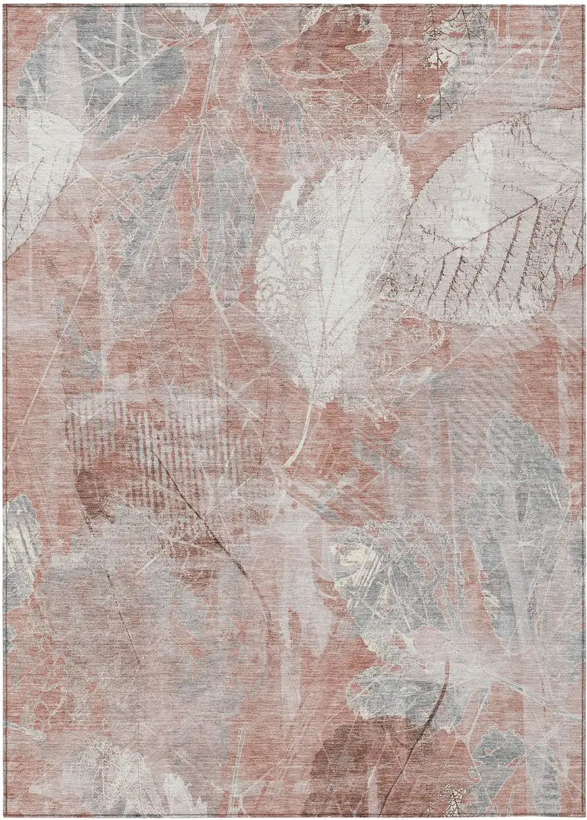 Salmon And Ivory Floral Washable Indoor Outdoor Area Rug Photo 9