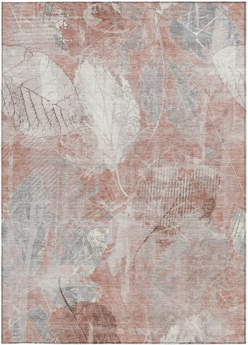 Salmon And Ivory Floral Washable Indoor Outdoor Area Rug Photo 1