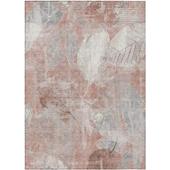 Salmon And Ivory Floral Washable Indoor Outdoor Area Rug Photo 3