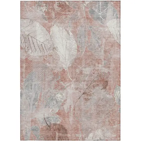 Salmon And Ivory Floral Washable Indoor Outdoor Area Rug Photo 4