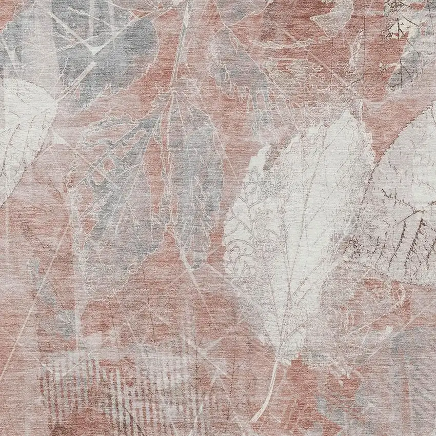 Salmon And Ivory Floral Washable Indoor Outdoor Area Rug Photo 3