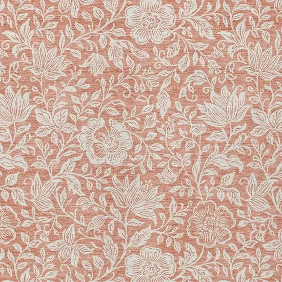 Salmon And Ivory Floral Washable Indoor Outdoor Area Rug Photo 2