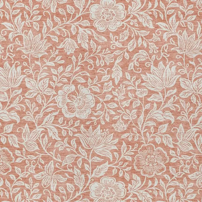 Salmon And Ivory Floral Washable Indoor Outdoor Area Rug Photo 2