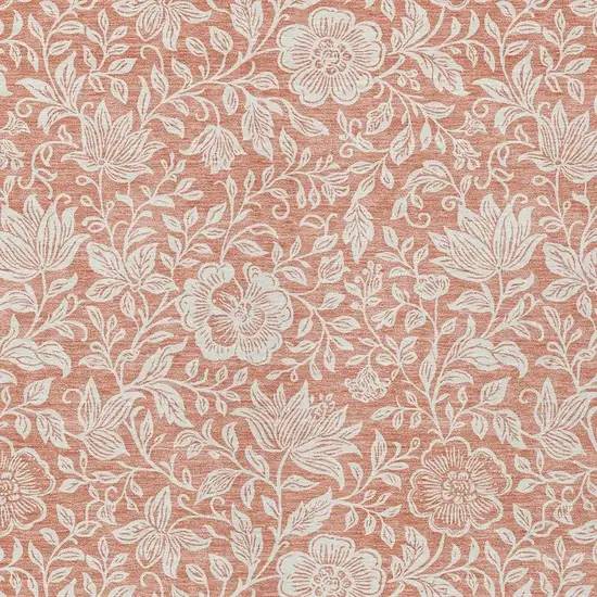 Salmon And Ivory Floral Washable Indoor Outdoor Area Rug Photo 2