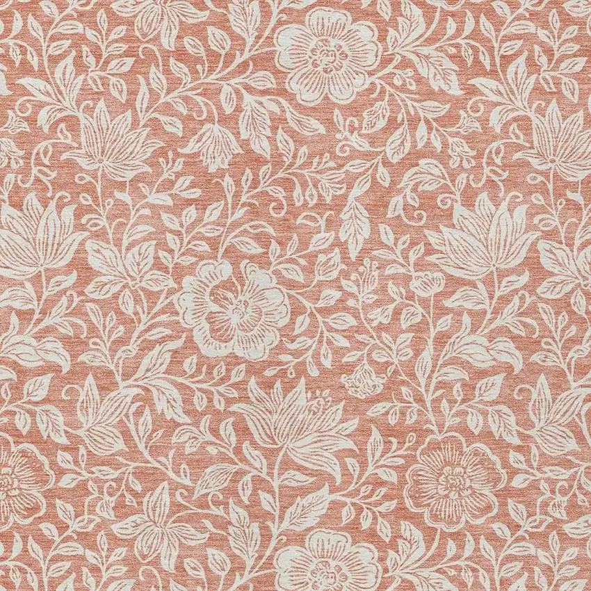 Salmon And Ivory Floral Washable Indoor Outdoor Area Rug Photo 2