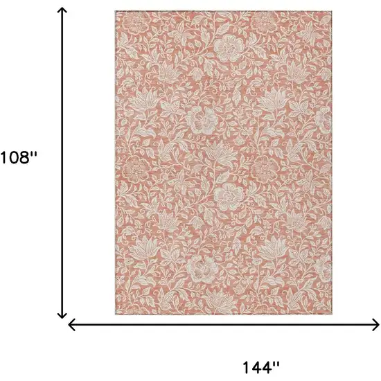 Salmon And Ivory Floral Washable Indoor Outdoor Area Rug Photo 6
