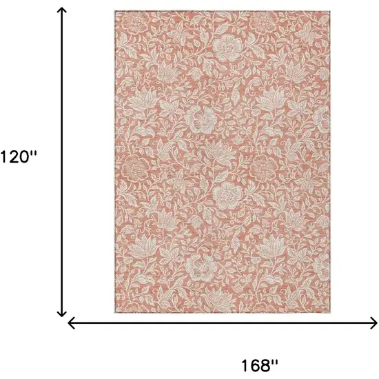 Salmon And Ivory Floral Washable Indoor Outdoor Area Rug Photo 6