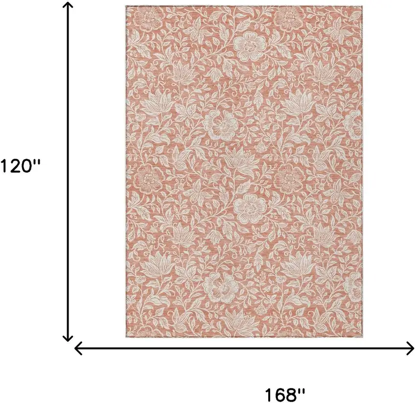 Salmon And Ivory Floral Washable Indoor Outdoor Area Rug Photo 6