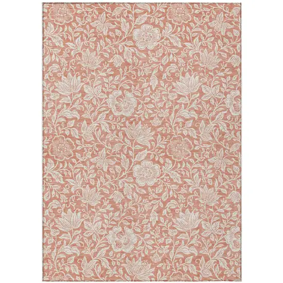 Salmon And Ivory Floral Washable Indoor Outdoor Area Rug Photo 1