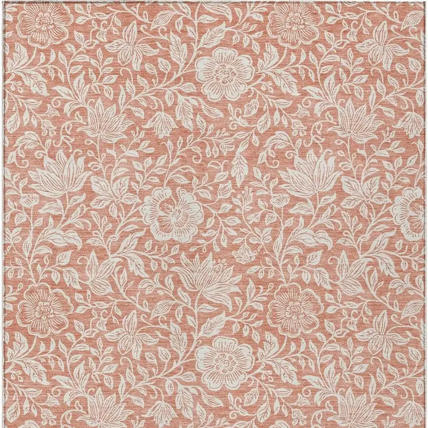Salmon And Ivory Floral Washable Indoor Outdoor Area Rug Photo 3