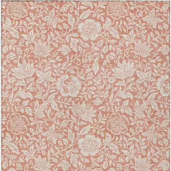 Salmon And Ivory Floral Washable Indoor Outdoor Area Rug Photo 3