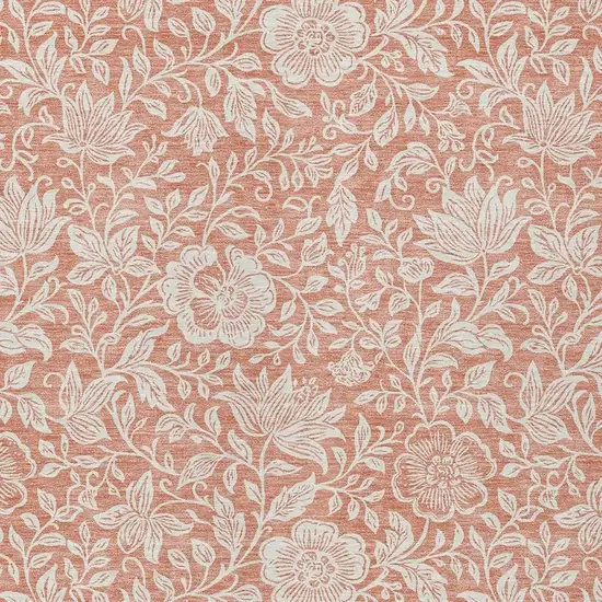 Salmon And Ivory Floral Washable Indoor Outdoor Area Rug Photo 2