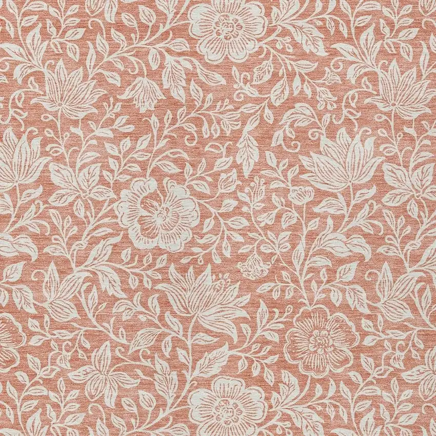 Salmon And Ivory Floral Washable Indoor Outdoor Area Rug Photo 2