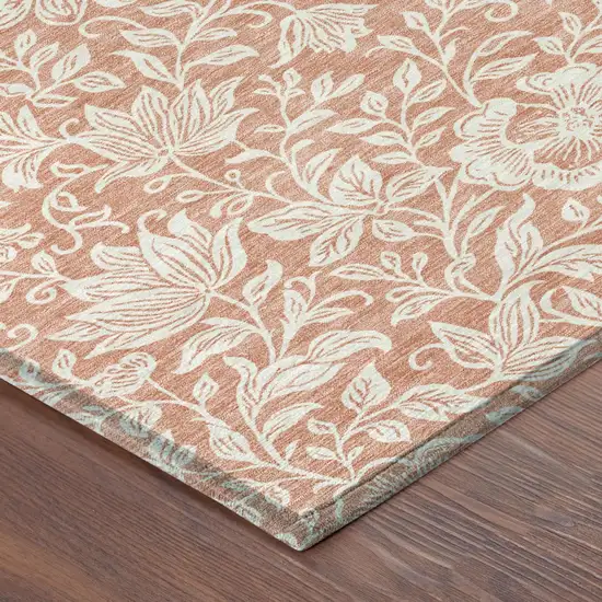 Salmon And Ivory Floral Washable Indoor Outdoor Area Rug Photo 4