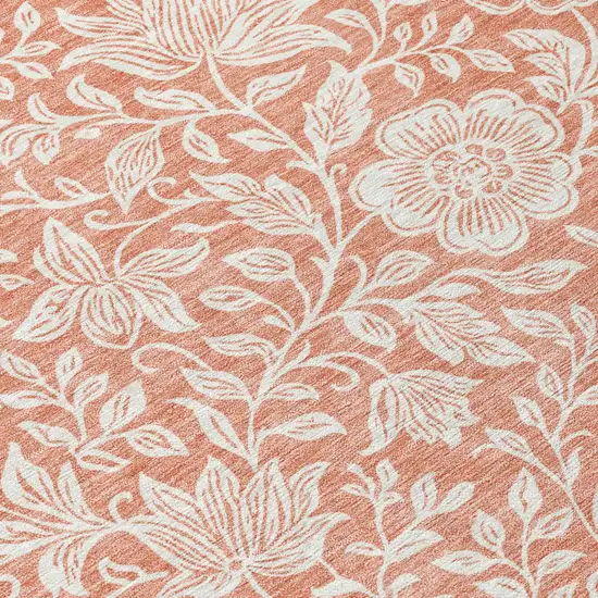 Salmon And Ivory Floral Washable Indoor Outdoor Area Rug Photo 5