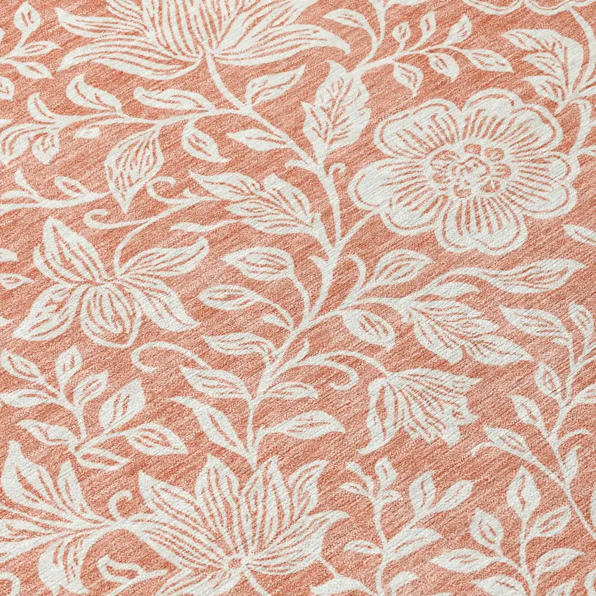 Salmon And Ivory Floral Washable Indoor Outdoor Area Rug Photo 5