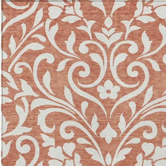 Salmon And Ivory Floral Washable Indoor Outdoor Area Rug Photo 6