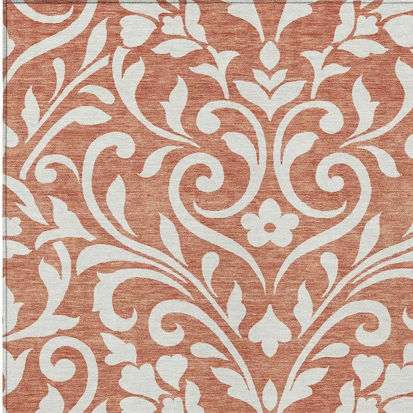 Salmon And Ivory Floral Washable Indoor Outdoor Area Rug Photo 6