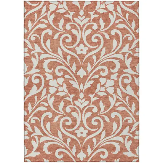 Salmon And Ivory Floral Washable Indoor Outdoor Area Rug Photo 2