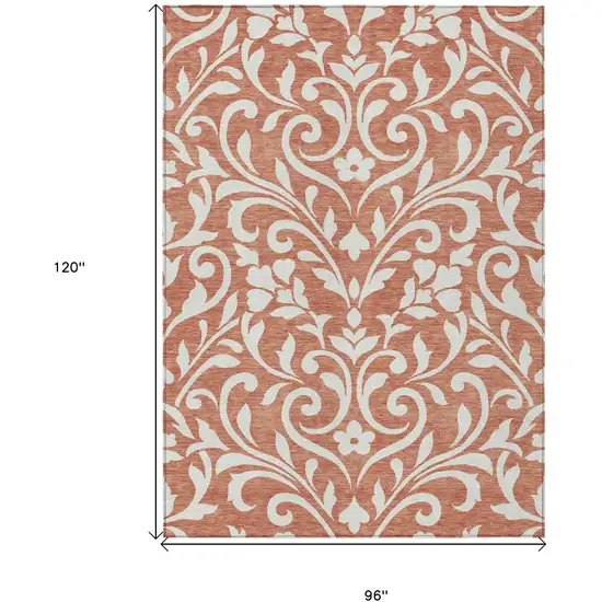 Salmon And Ivory Floral Washable Indoor Outdoor Area Rug Photo 3