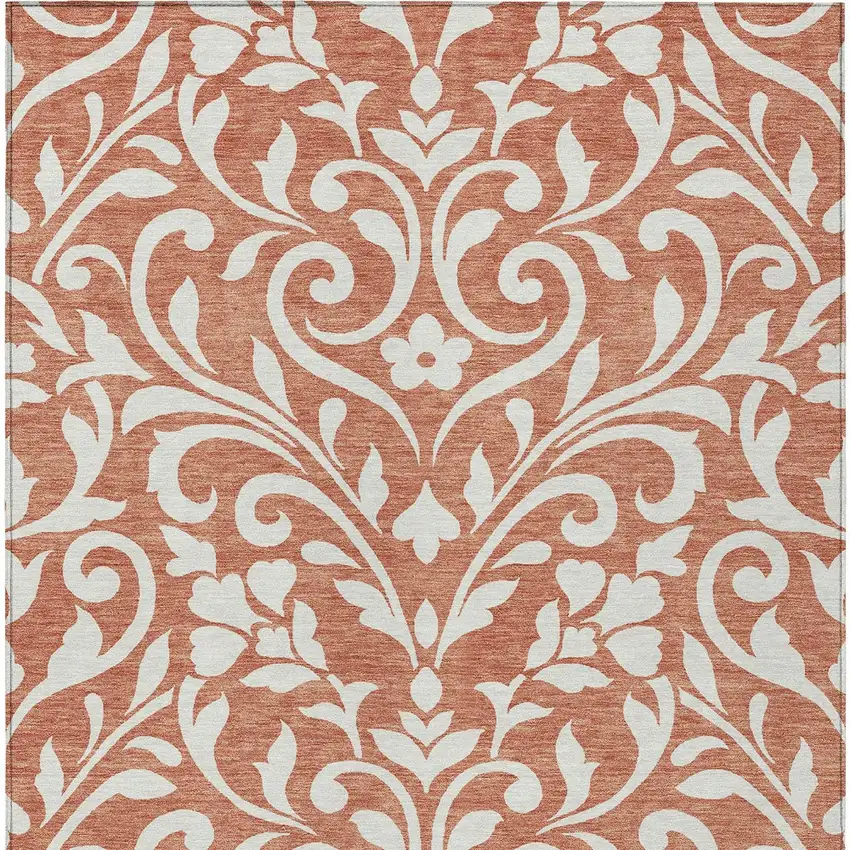 Salmon And Ivory Floral Washable Indoor Outdoor Area Rug Photo 7