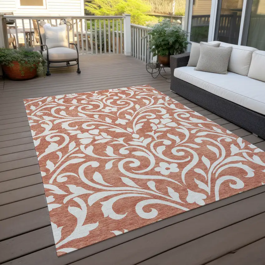 Salmon And Ivory Floral Washable Indoor Outdoor Area Rug Photo 8