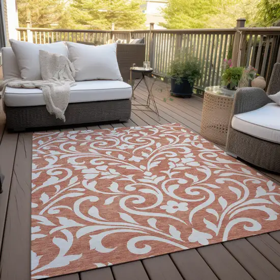 Salmon And Ivory Floral Washable Indoor Outdoor Area Rug Photo 9