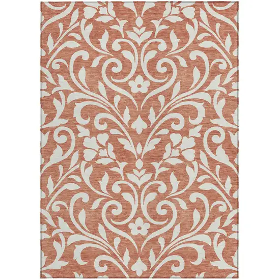 Salmon And Ivory Floral Washable Indoor Outdoor Area Rug Photo 6