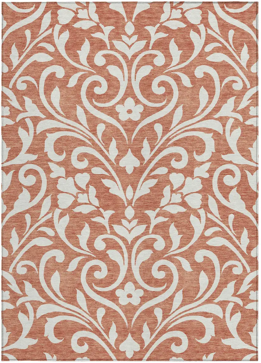 Salmon And Ivory Floral Washable Indoor Outdoor Area Rug Photo 6