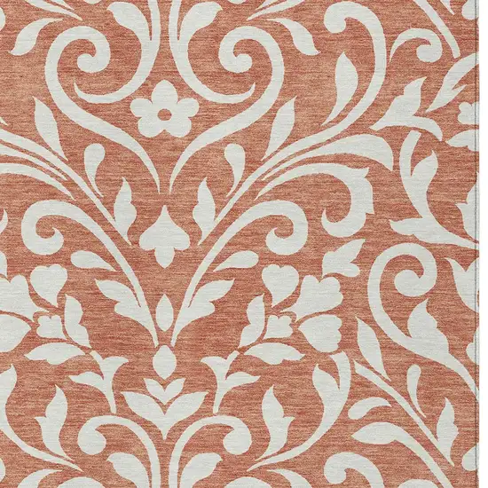 Salmon And Ivory Floral Washable Indoor Outdoor Area Rug Photo 6