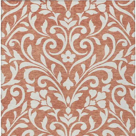 Salmon And Ivory Floral Washable Indoor Outdoor Area Rug Photo 7