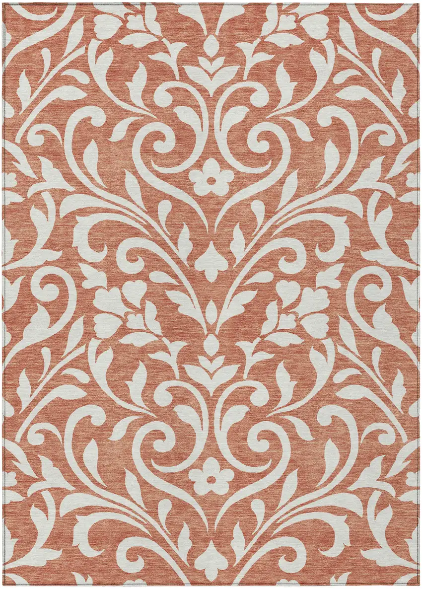 Salmon And Ivory Floral Washable Indoor Outdoor Area Rug Photo 2