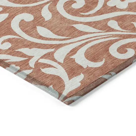 Salmon And Ivory Floral Washable Indoor Outdoor Area Rug Photo 5