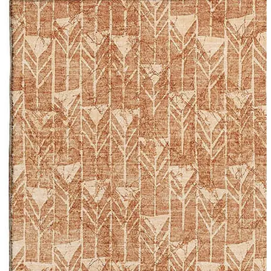 Salmon And Ivory Geometric Washable Area Rug With UV Protection Photo 3