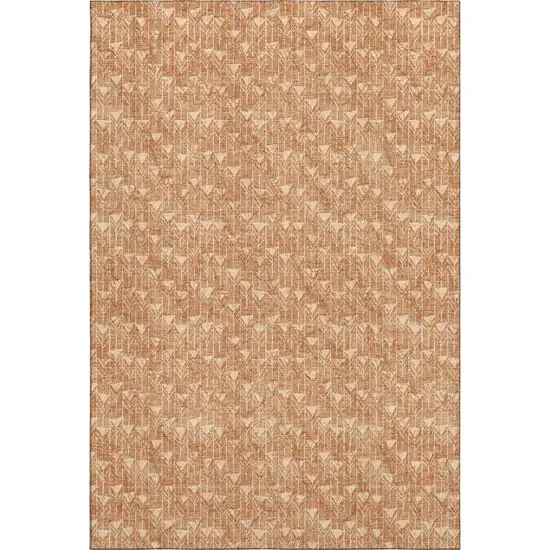 Salmon And Ivory Geometric Washable Area Rug With UV Protection Photo 1