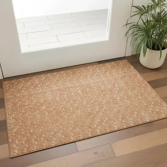 Salmon And Ivory Geometric Washable Area Rug With UV Protection Photo 1