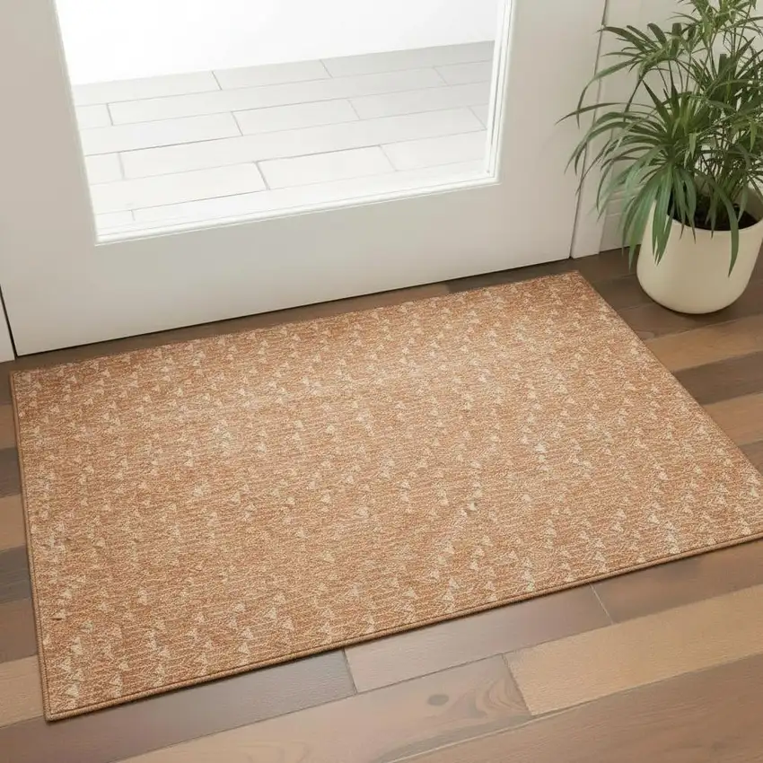 Salmon And Ivory Geometric Washable Area Rug With UV Protection Photo 1