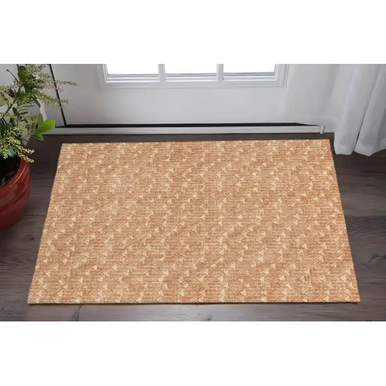 Salmon And Ivory Geometric Washable Area Rug With UV Protection Photo 2
