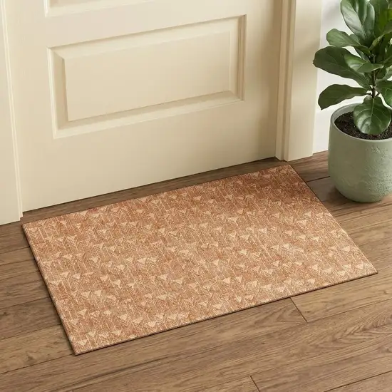 Salmon And Ivory Geometric Washable Area Rug With UV Protection Photo 1