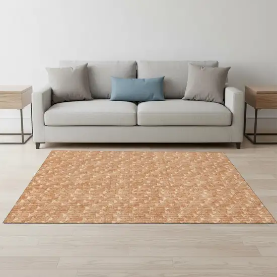 Salmon And Ivory Geometric Washable Area Rug With UV Protection Photo 1