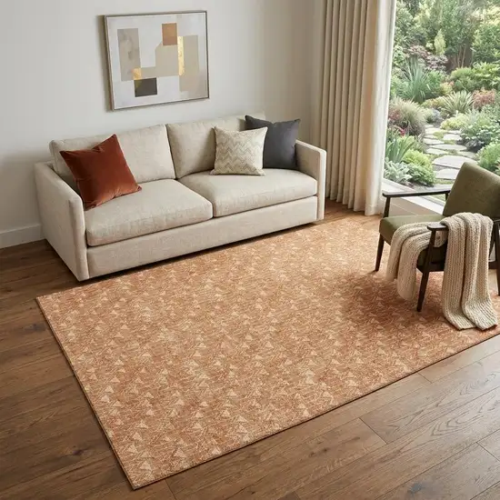 Salmon And Ivory Geometric Washable Area Rug With UV Protection Photo 1