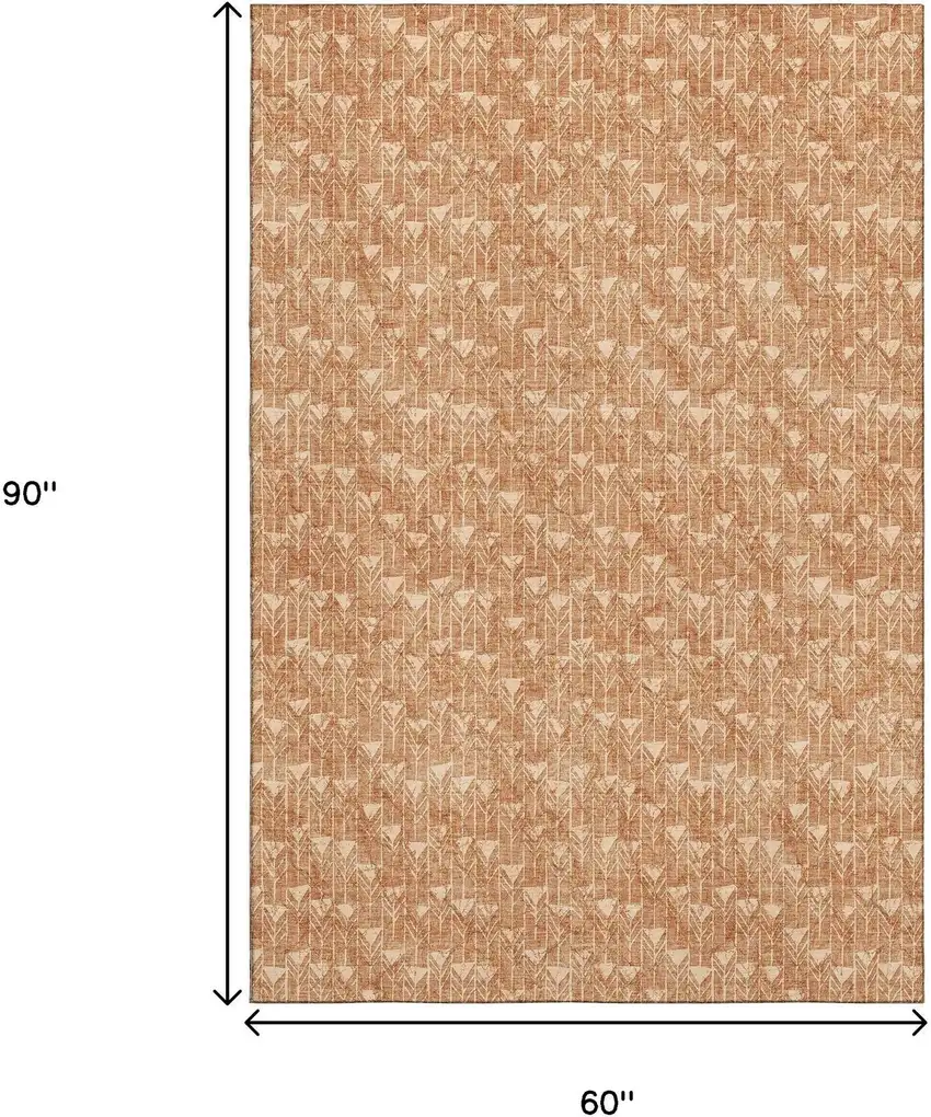 Salmon And Ivory Geometric Washable Area Rug With UV Protection Photo 3