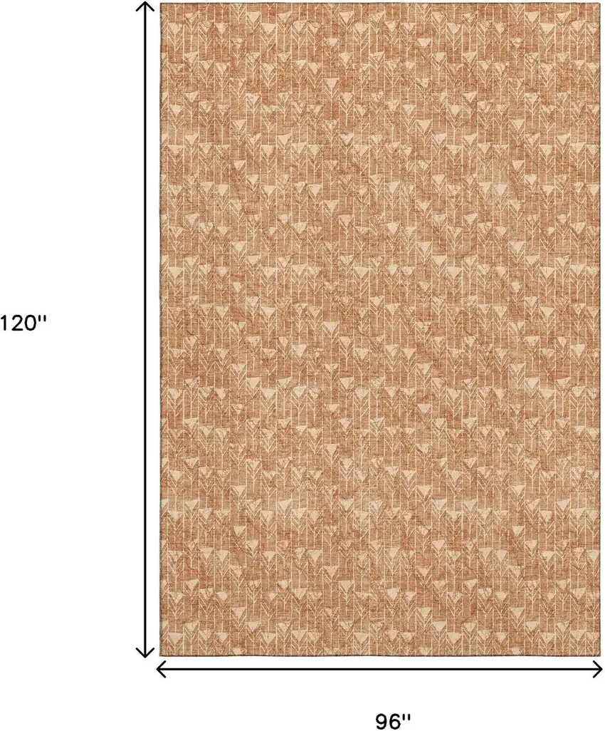 Salmon And Ivory Geometric Washable Area Rug With UV Protection Photo 3