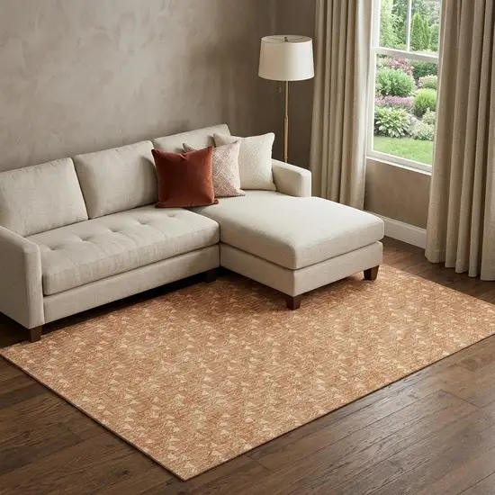 Salmon And Ivory Geometric Washable Area Rug With UV Protection Photo 1