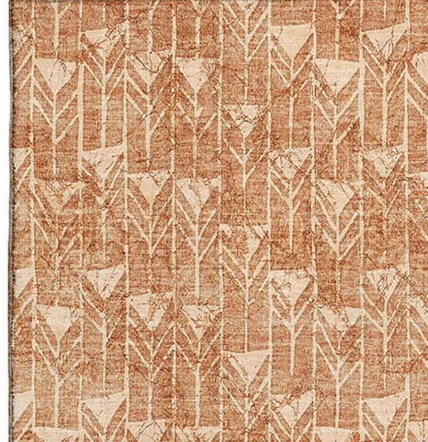 Salmon And Ivory Geometric Washable Area Rug With UV Protection Photo 4